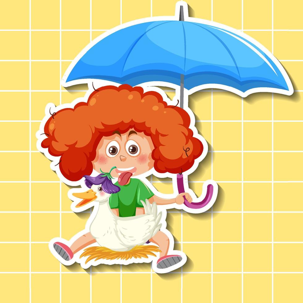 schattig meisje stripfiguur met paraplu sticker stijl vector