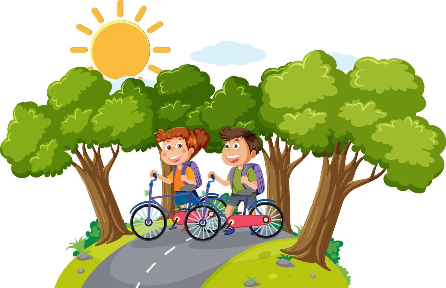 twee kinderen rijden fietsen vector