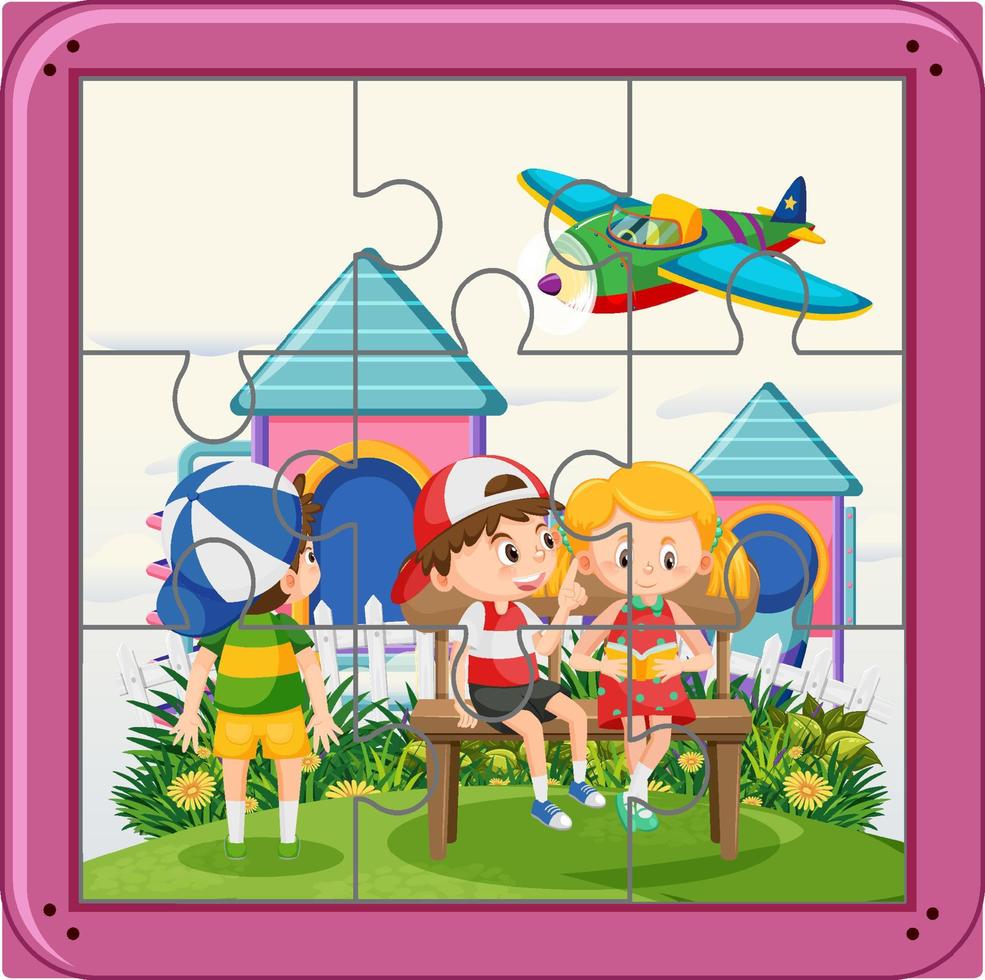 kinderen foto decoupeerzaag puzzel spel sjabloon vector