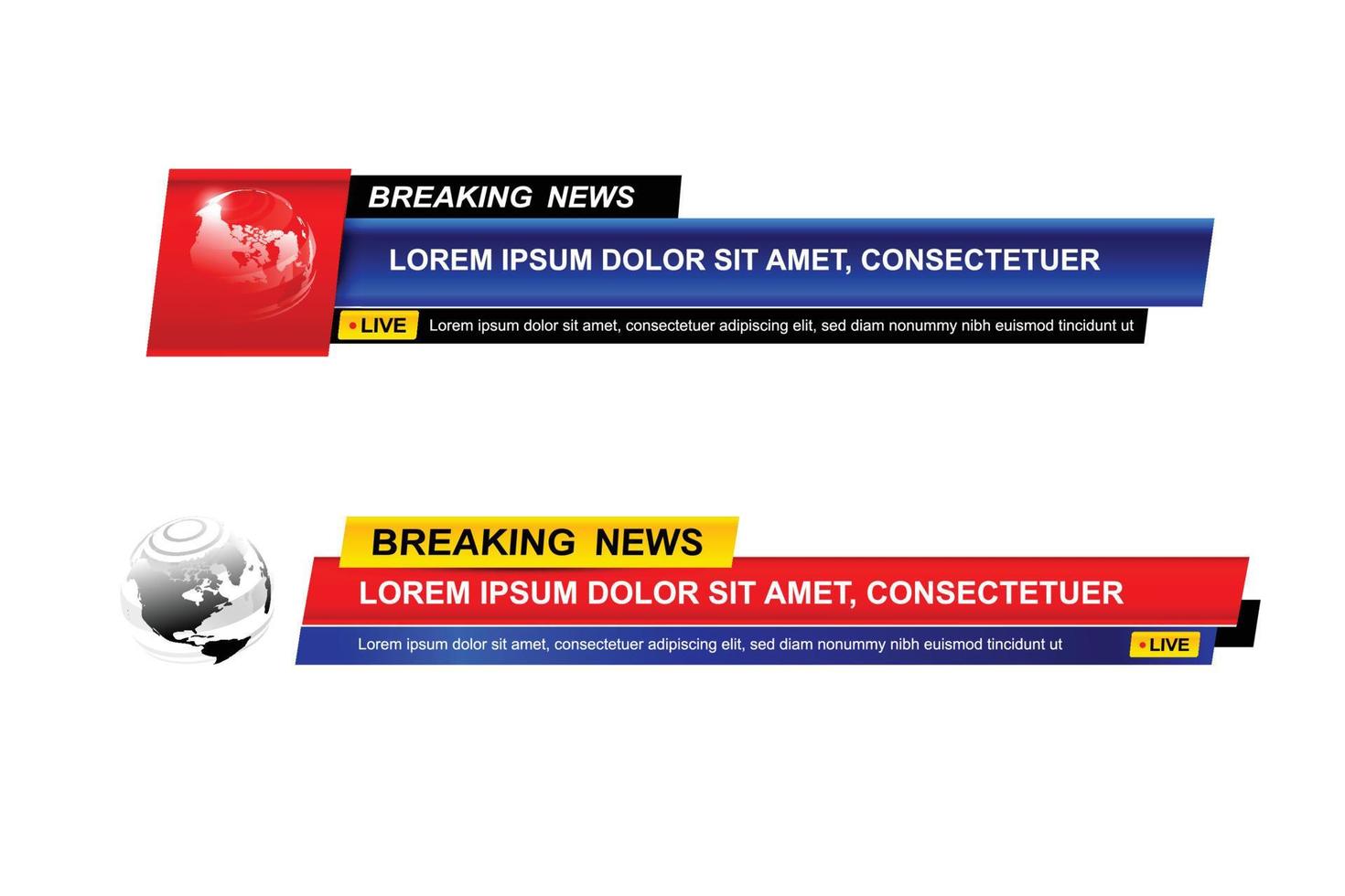 breaking news template set, verzameling van nieuws tv-programmatitel op witte achtergrond. breaking news tekst op een tag en badge. elegante en moderne stijl, vectorillustratie eps10. vector