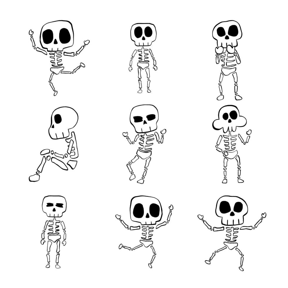 vector illustratie reeks van halloween skelet tekenfilm lijn Aan wit achtergrond.