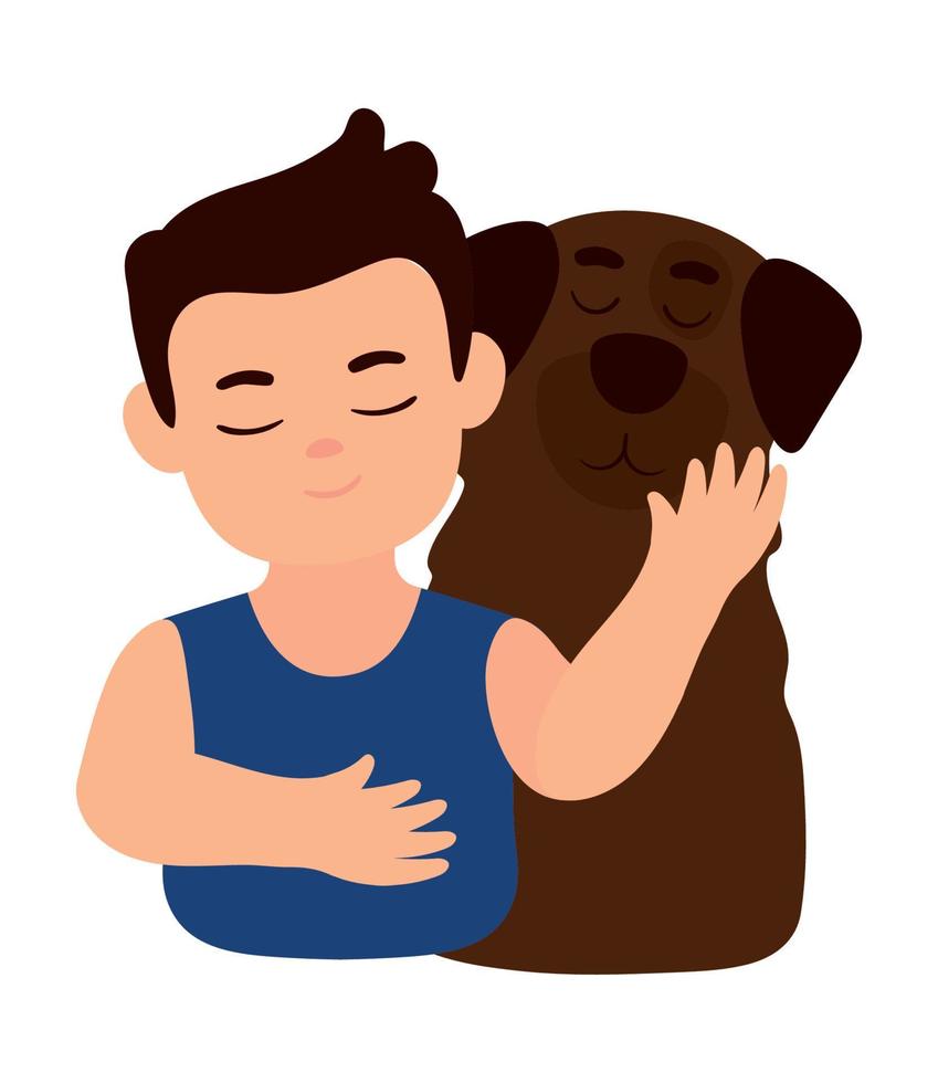 jongen met bruin hond vector