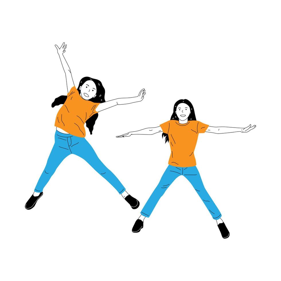 illustratie van twee meisjes jumping gelukkig vector