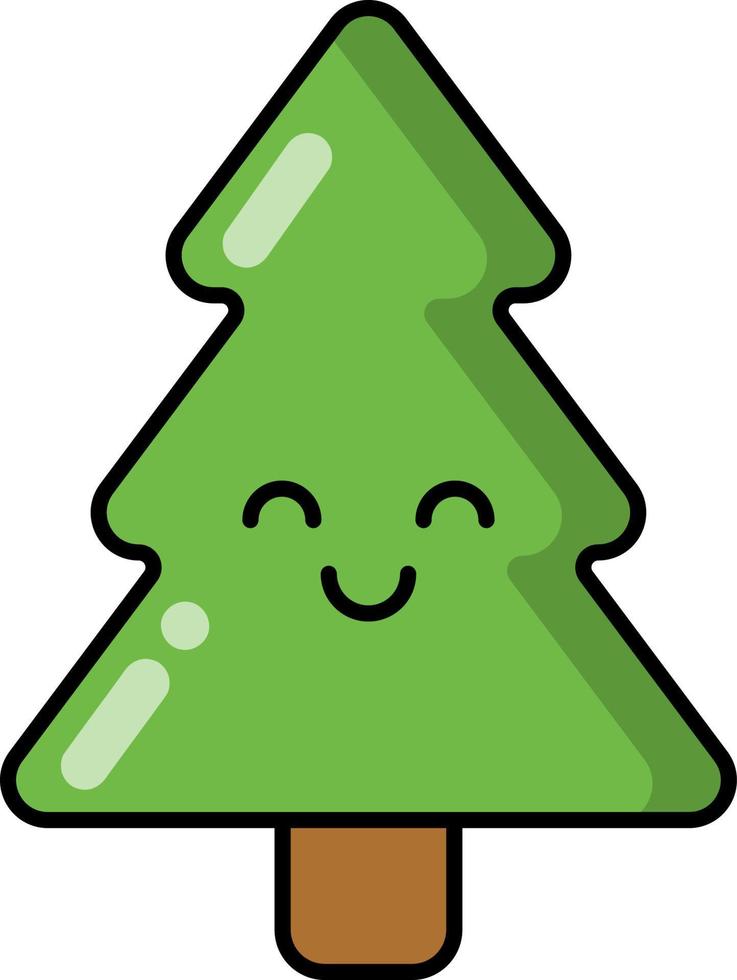 eco Kerstmis boom voor pleisters, insignes, stickers, logo's. schattig grappig tekenfilm karakter icoon in Aziatisch Japans kawaii stijl, vlak illustratie. vector ecologie tekening van dennenboom.