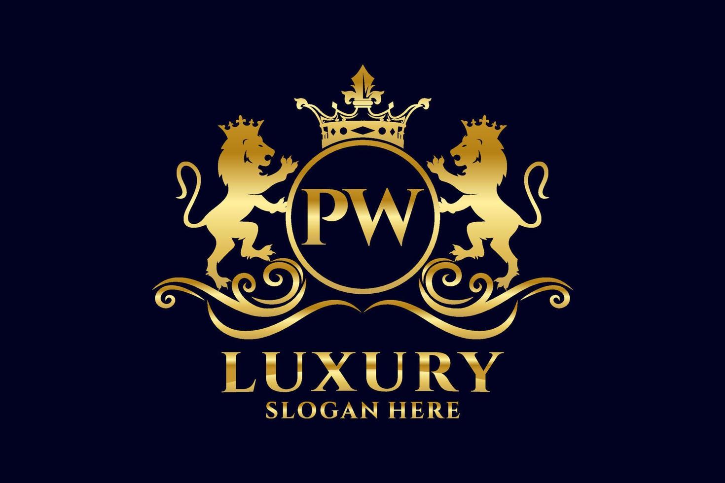 eerste pw brief leeuw Koninklijk luxe logo sjabloon in vector kunst voor luxueus branding projecten en andere vector illustratie.