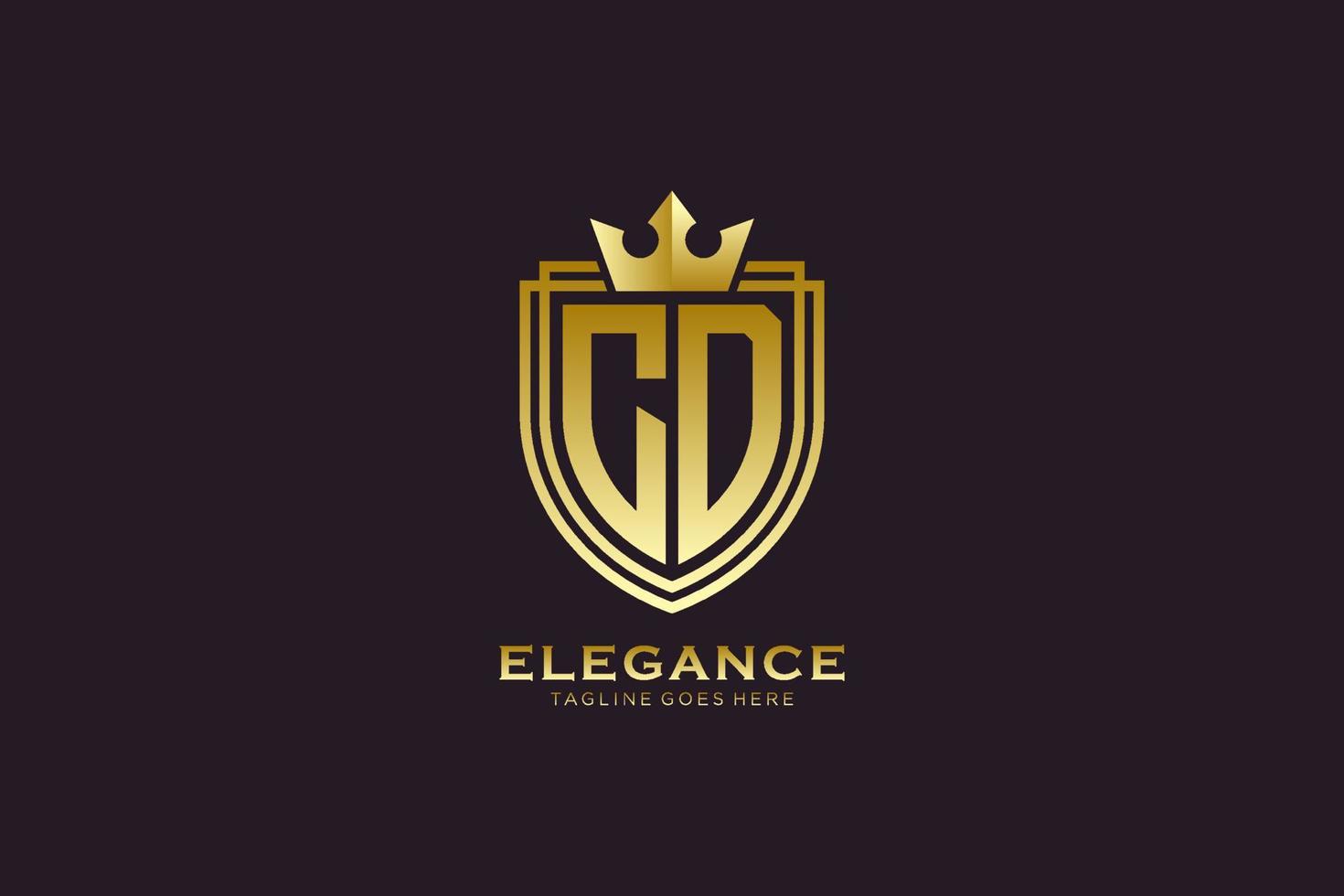 eerste CD elegant luxe monogram logo of insigne sjabloon met scrollt en Koninklijk kroon - perfect voor luxueus branding projecten vector
