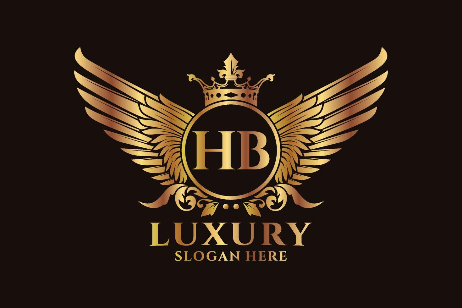 luxe Koninklijk vleugel brief hb kam goud kleur logo vector, zege logo, kam logo, vleugel logo, vector logo sjabloon.