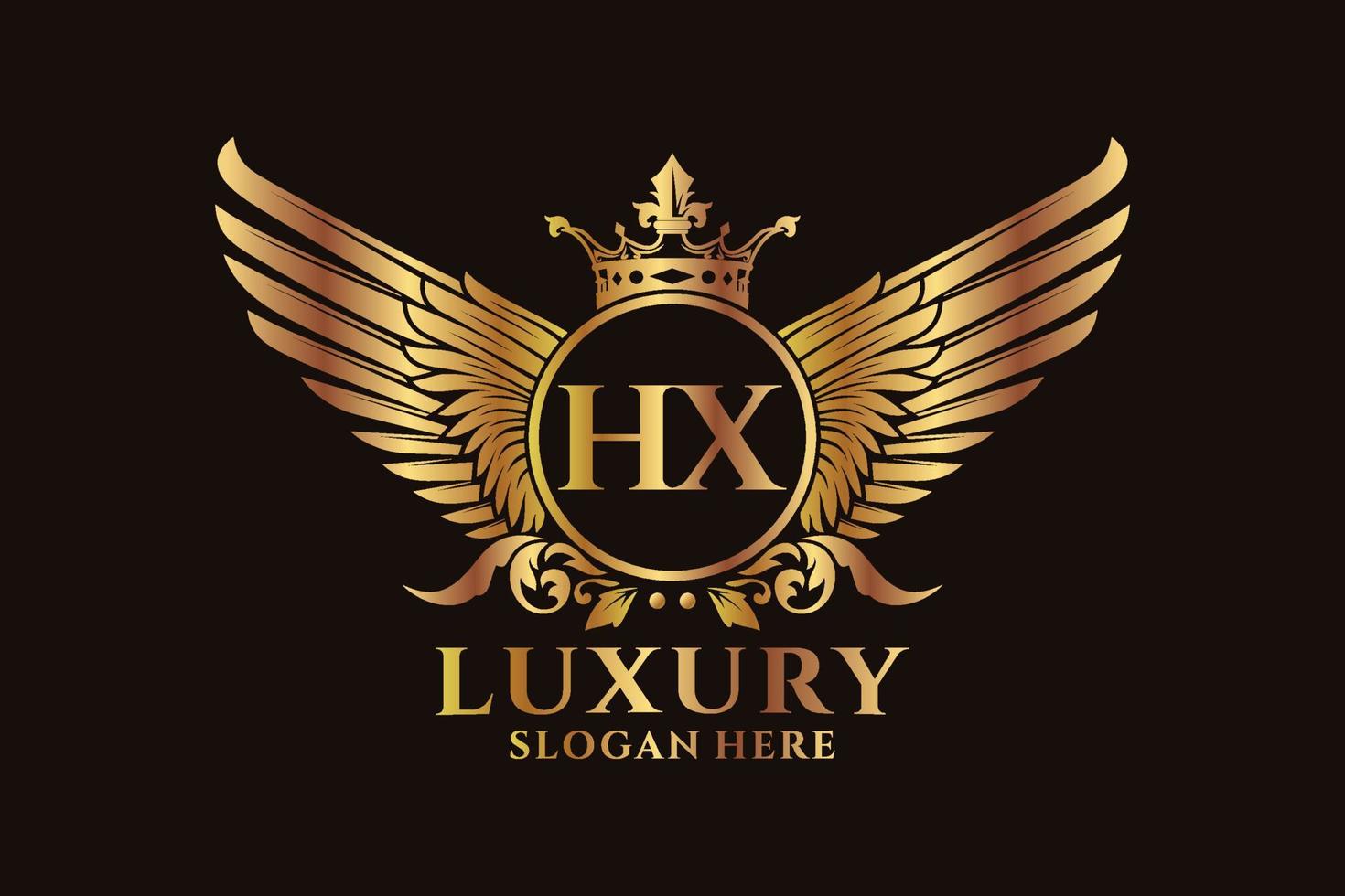 luxe Koninklijk vleugel brief hx kam goud kleur logo vector, zege logo, kam logo, vleugel logo, vector logo sjabloon.