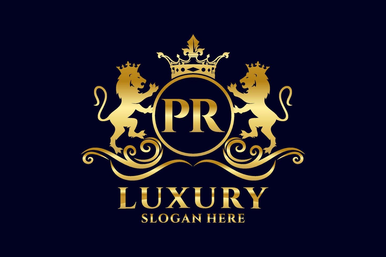 eerste pr brief leeuw Koninklijk luxe logo sjabloon in vector kunst voor luxueus branding projecten en andere vector illustratie.