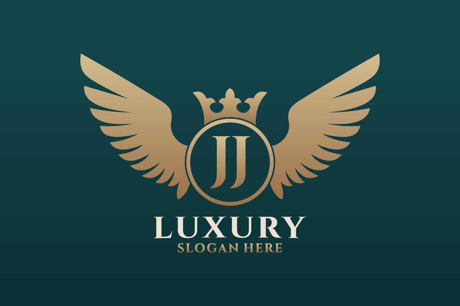 luxe Koninklijk vleugel brief jj kam goud kleur logo vector, zege logo, kam logo, vleugel logo, vector logo sjabloon.