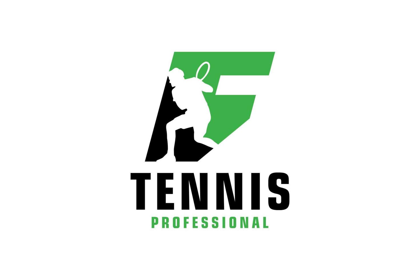 letter f met tennisspeler silhouet logo ontwerp. vectorontwerpsjabloonelementen voor sportteam of huisstijl. vector