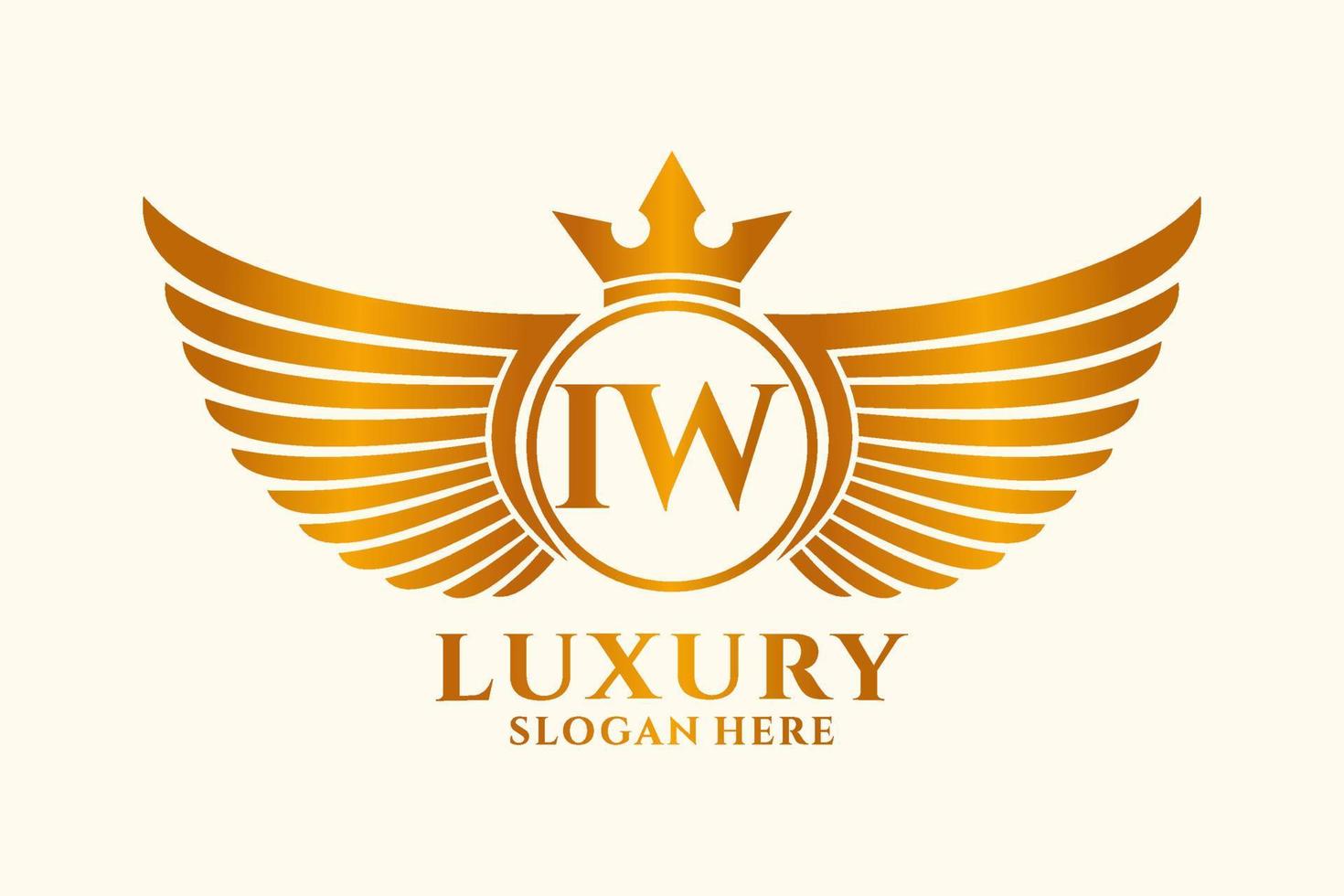 luxe Koninklijk vleugel brief iw kam goud kleur logo vector, zege logo, kam logo, vleugel logo, vector logo sjabloon.