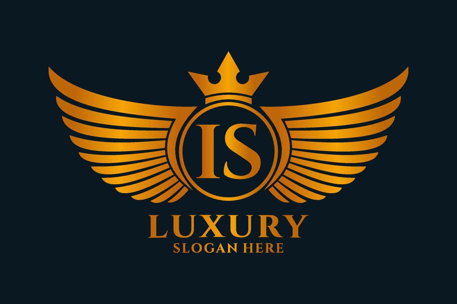 luxe Koninklijk vleugel brief is kam goud kleur logo vector, zege logo, kam logo, vleugel logo, vector logo sjabloon.