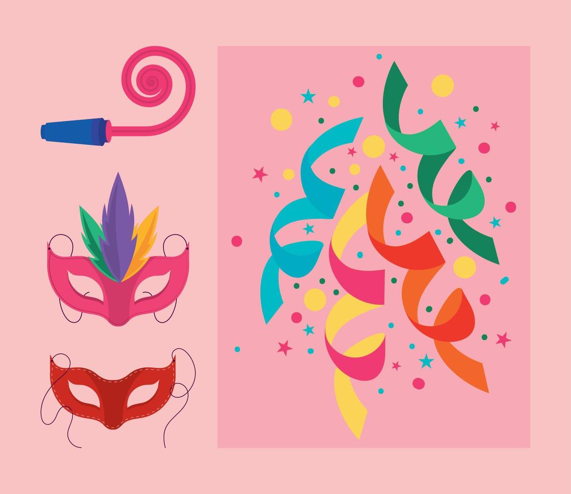 partij confetti en maskers vector