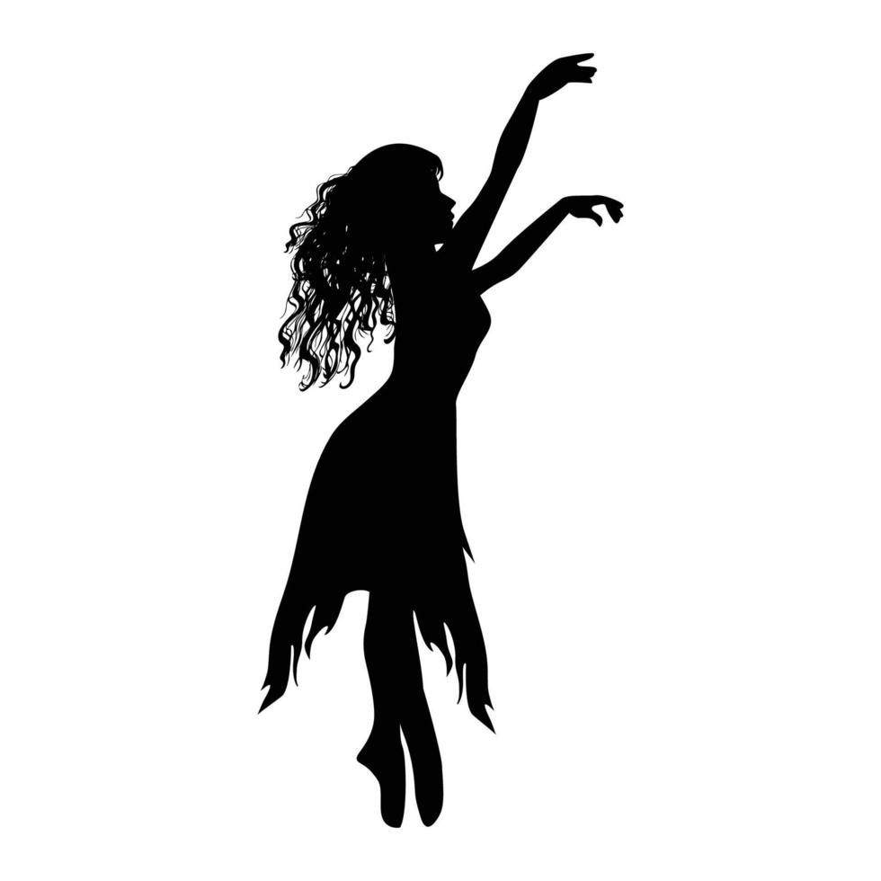 schattig meisje dansen silhouet vector