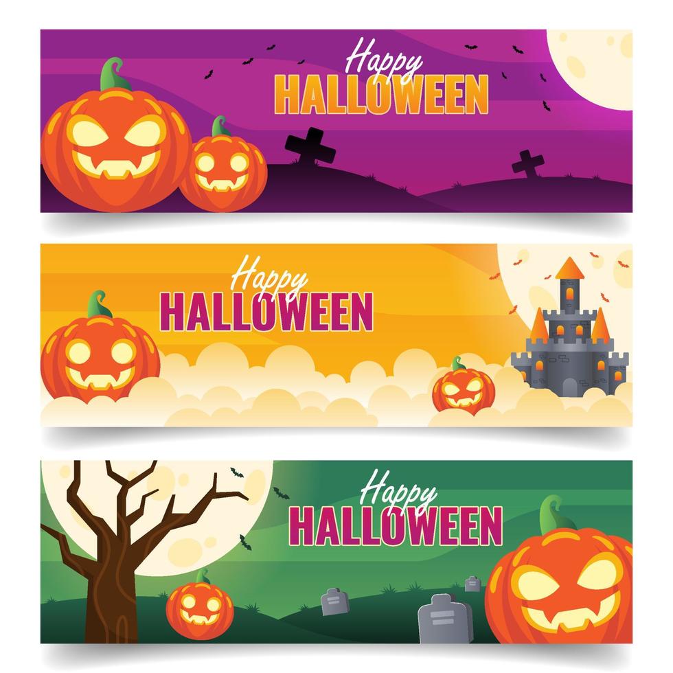 gelukkig halloween banners reeks voor poster en partij vector