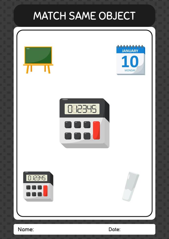 match met dezelfde spelcalculator voor objecten. werkblad voor kleuters, activiteitenblad voor kinderen vector