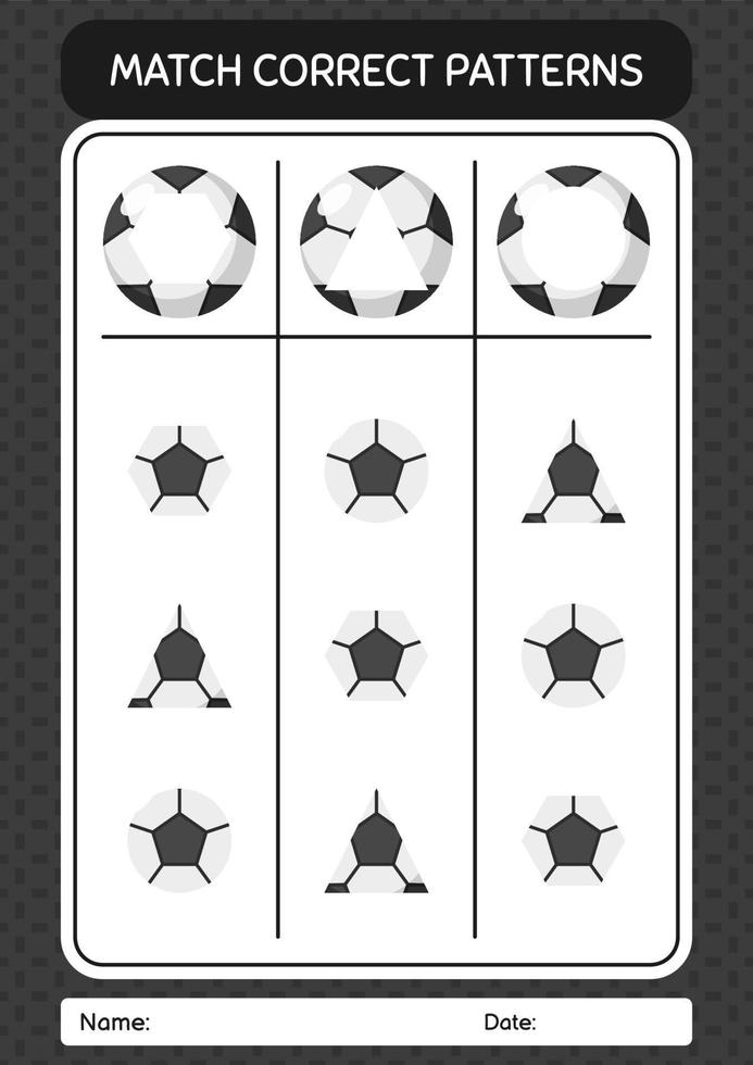 match patroonspel met voetbal. werkblad voor kleuters, activiteitenblad voor kinderen vector