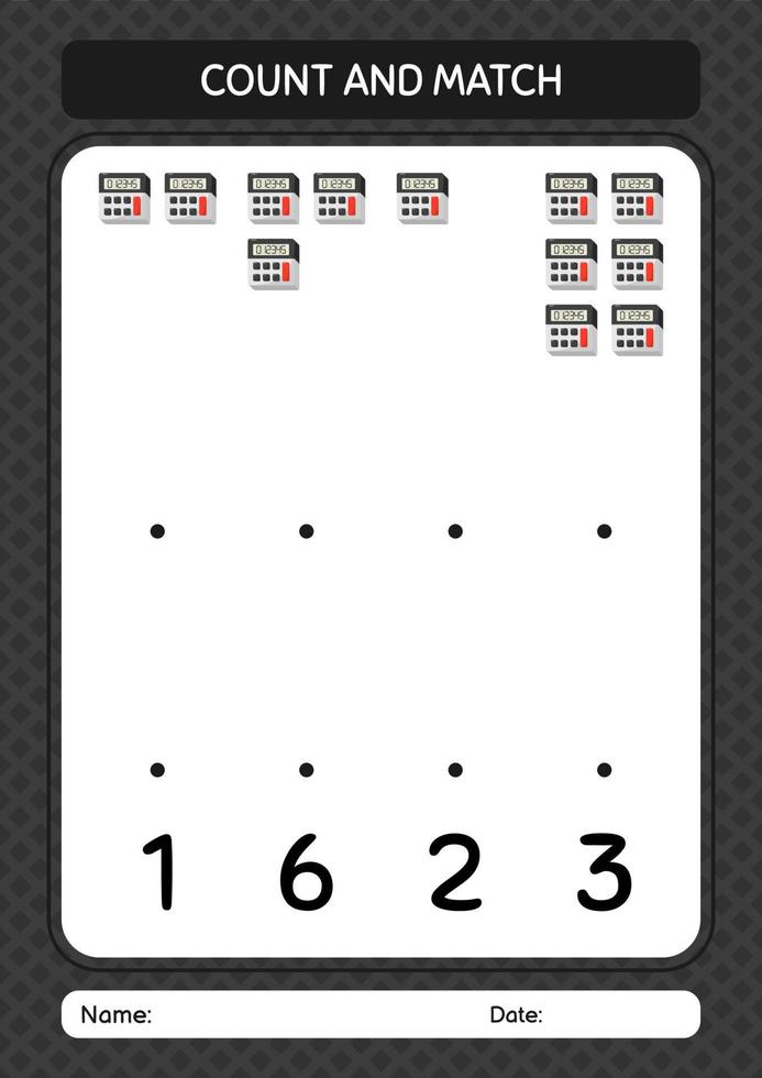 tel en match spel met rekenmachine. werkblad voor kleuters, activiteitenblad voor kinderen vector