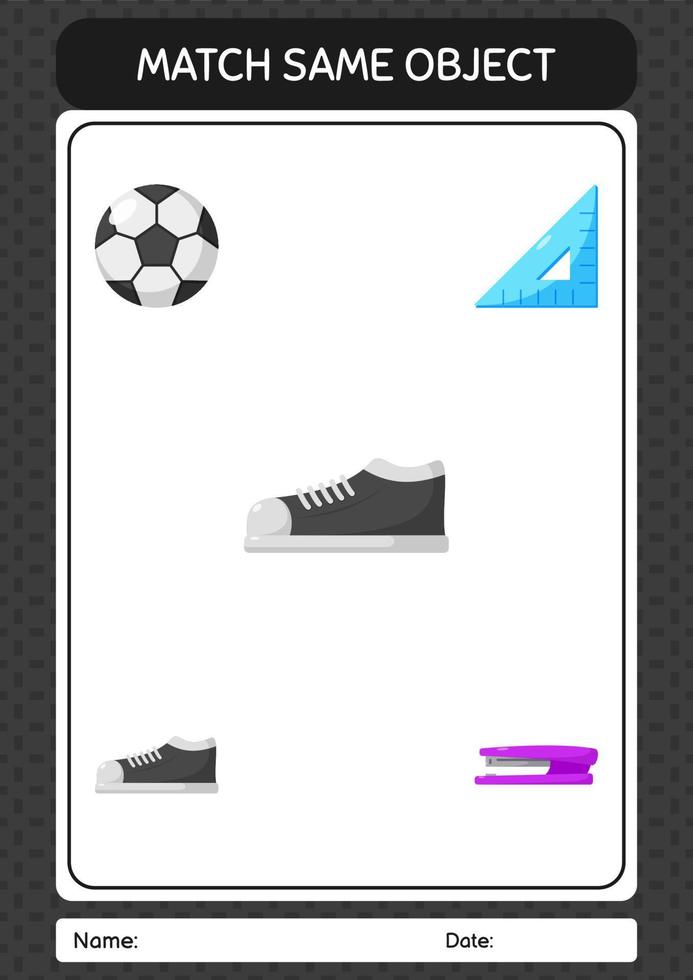 match met hetzelfde object game schoenen. werkblad voor kleuters, activiteitenblad voor kinderen vector