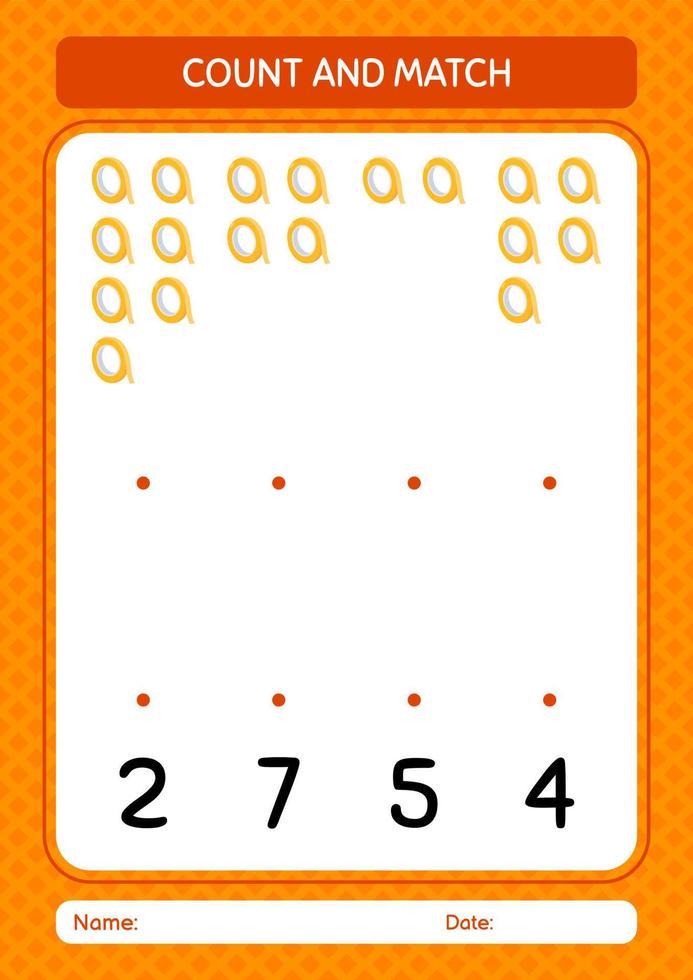 tel en match spel met plakband. werkblad voor kleuters, activiteitenblad voor kinderen vector