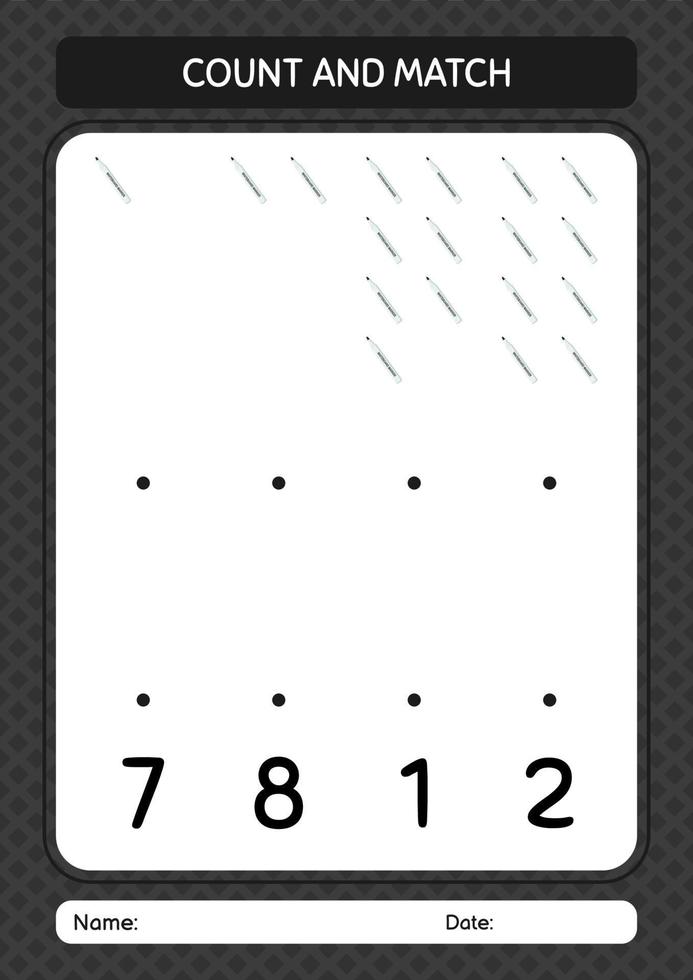 tel en match spel met whiteboard marker. werkblad voor kleuters, activiteitenblad voor kinderen vector