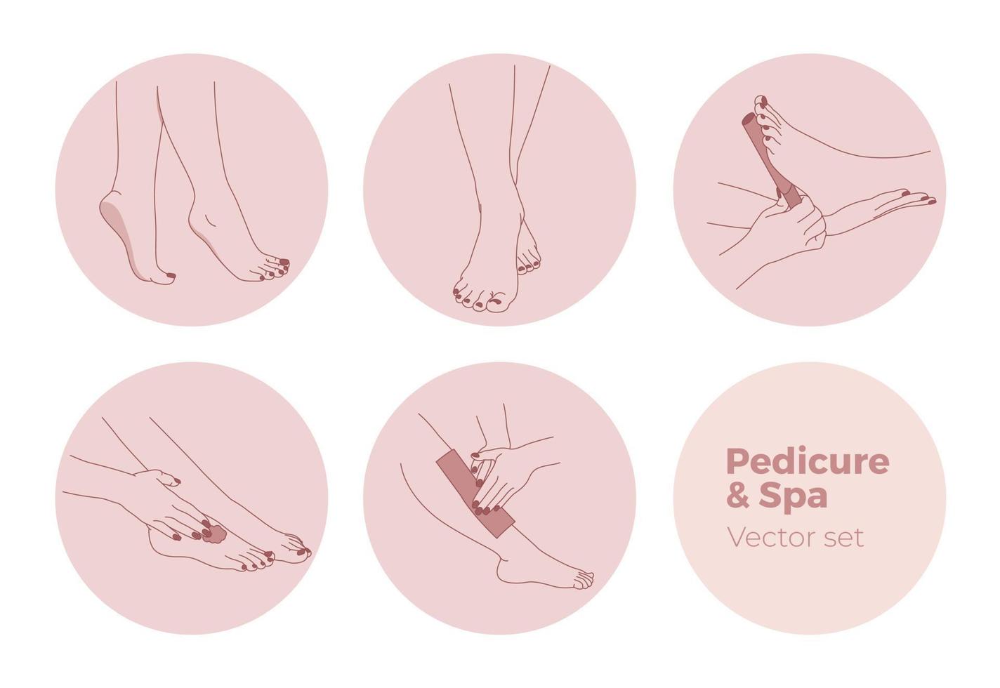 pedicure ontwerp elementen set. vrouw voeten spa, salon, schoonheid en mode pictogrammen. vector