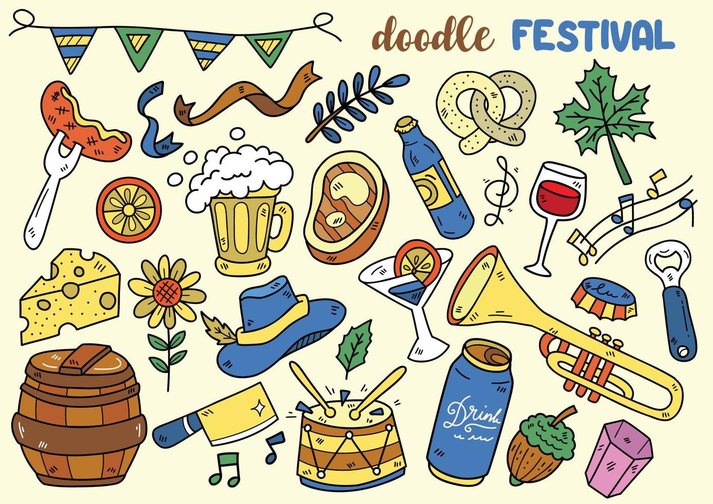 oktoberfest doodle objecten vector illustratie voor banner