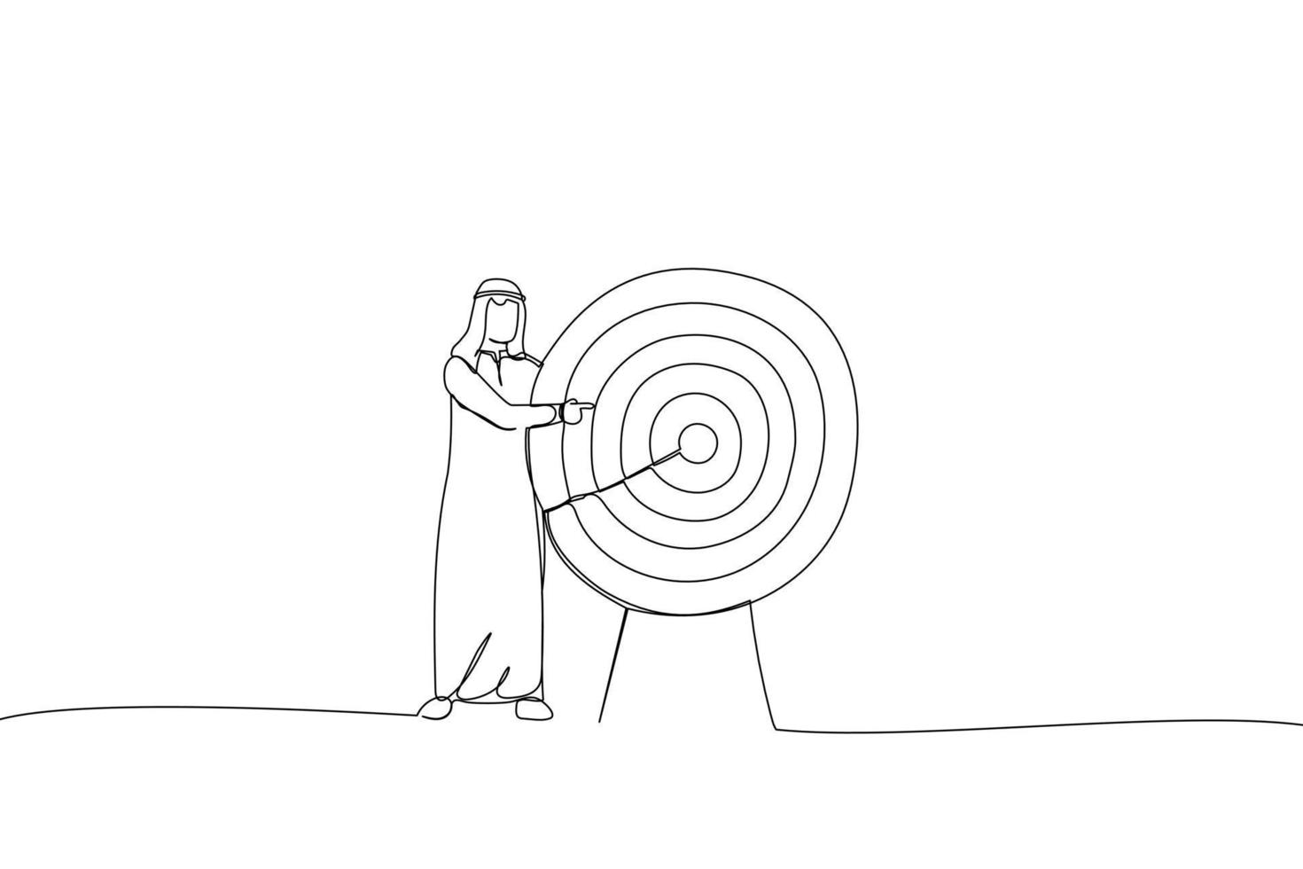 illustratie van Arabisch zakenman richten naar de groot doelwit. een lijn stijl kunst vector
