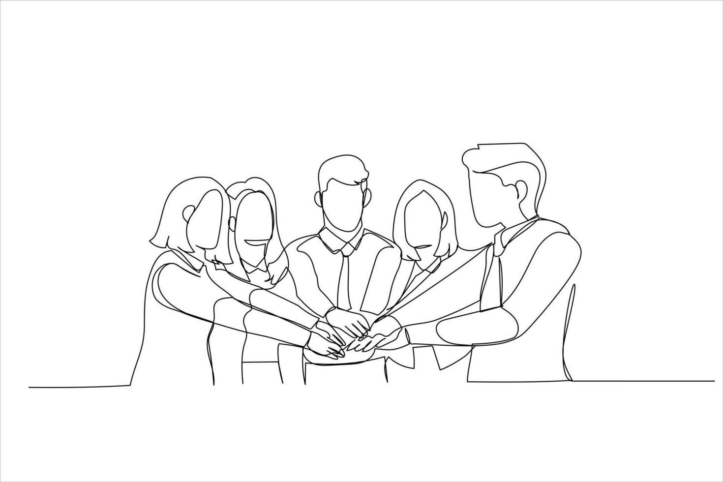 illustratie van afbeelding van gelukkig bedrijf team vieren zege in kantoor. een lijn stijl kunst vector