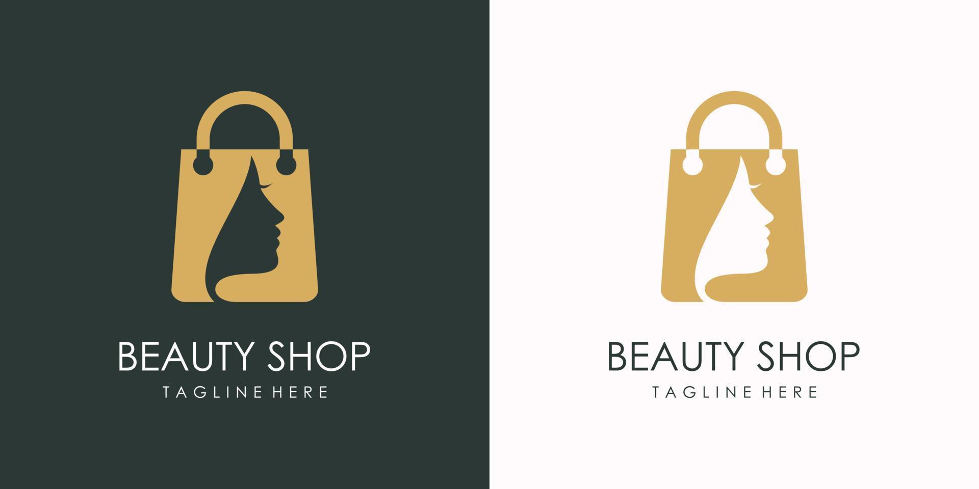 vrouw logo ontwerp met creatief winkel zak concept premie vector