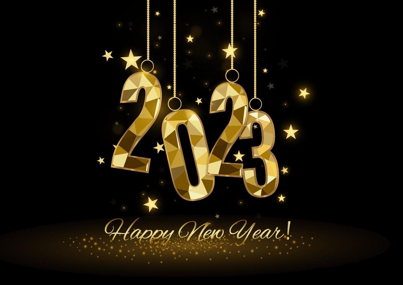 2023 gelukkig nieuw jaar achtergrond ontwerp. ansichtkaart, banier, poster. vector illustratie.wens u gelukkig nieuw jaar 2021 lijnen, handgeschreven belettering, typografie, ontwerp, sprankelend, goud, ster.