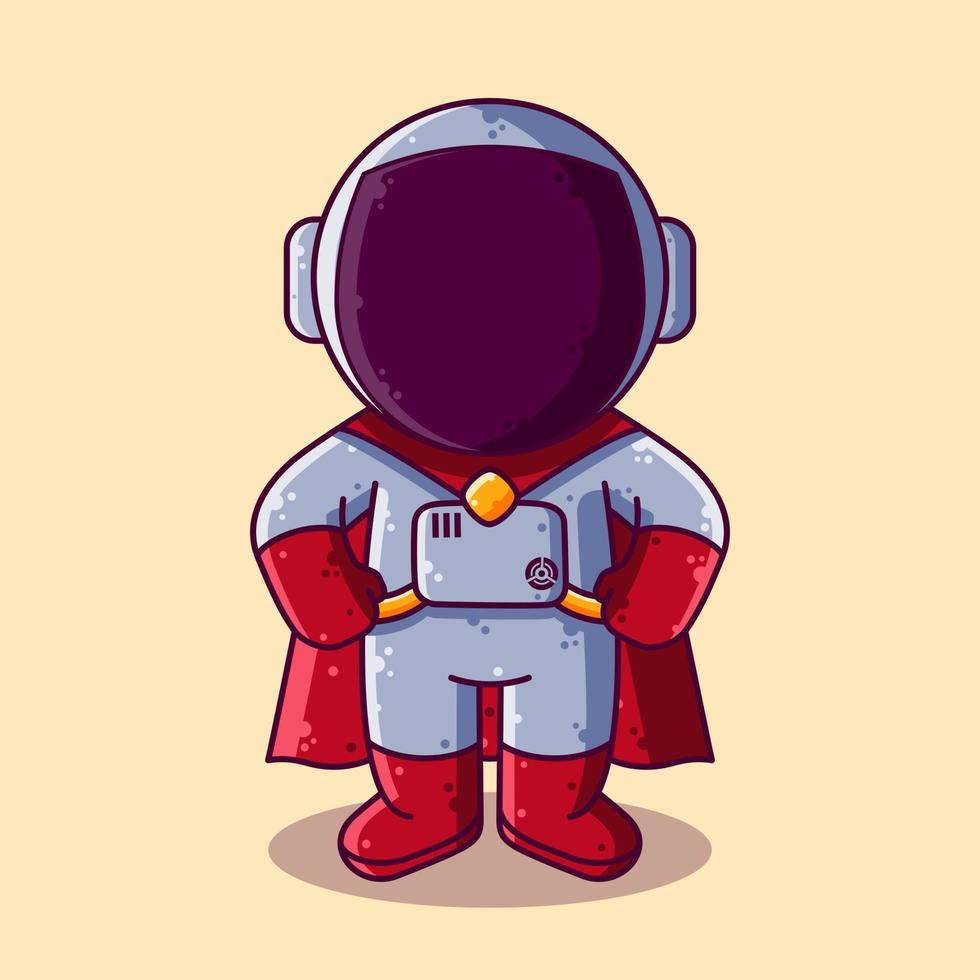 schattig astronaut superheld staand tekenfilm vector illustratie. tekenfilm stijl icoon of mascotte karakter vector.