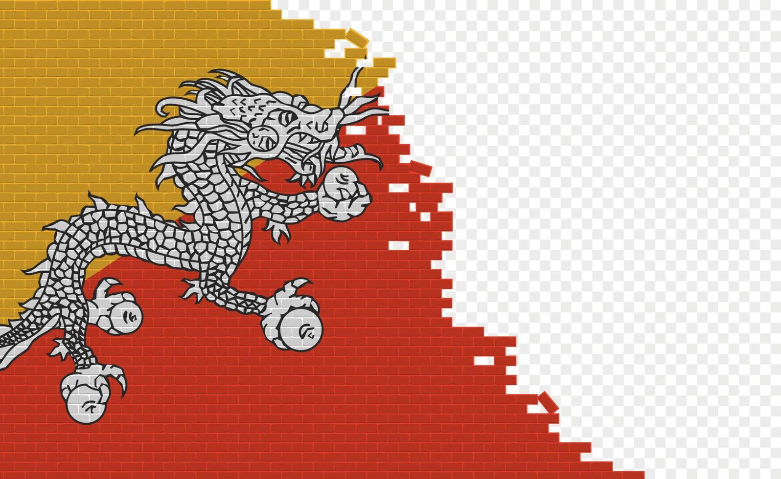 Bhutan vlag Aan gebroken steen muur. leeg vlag veld- van een ander land. land vergelijking. gemakkelijk bewerken en vector in groepen.