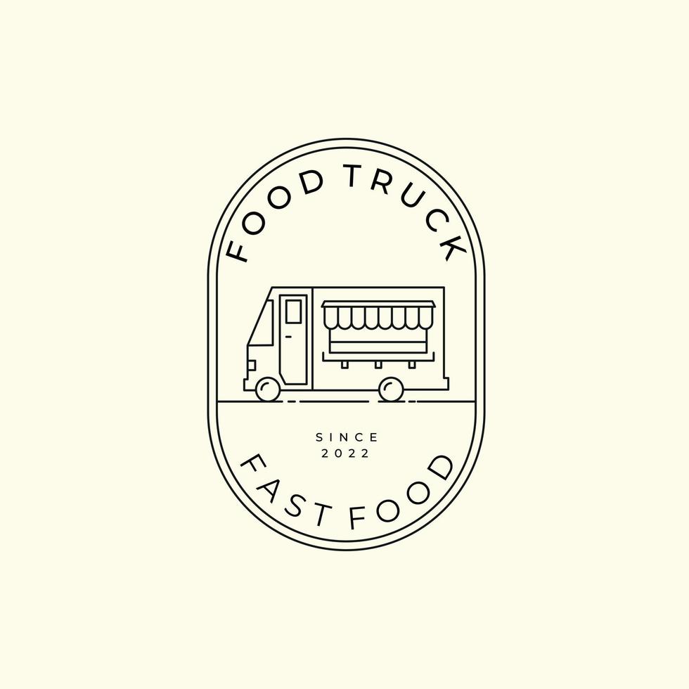 voedsel vrachtauto of straat voedsel lijn kunst en embleem stijl logo vector icoon ontwerp sjabloon illustratie