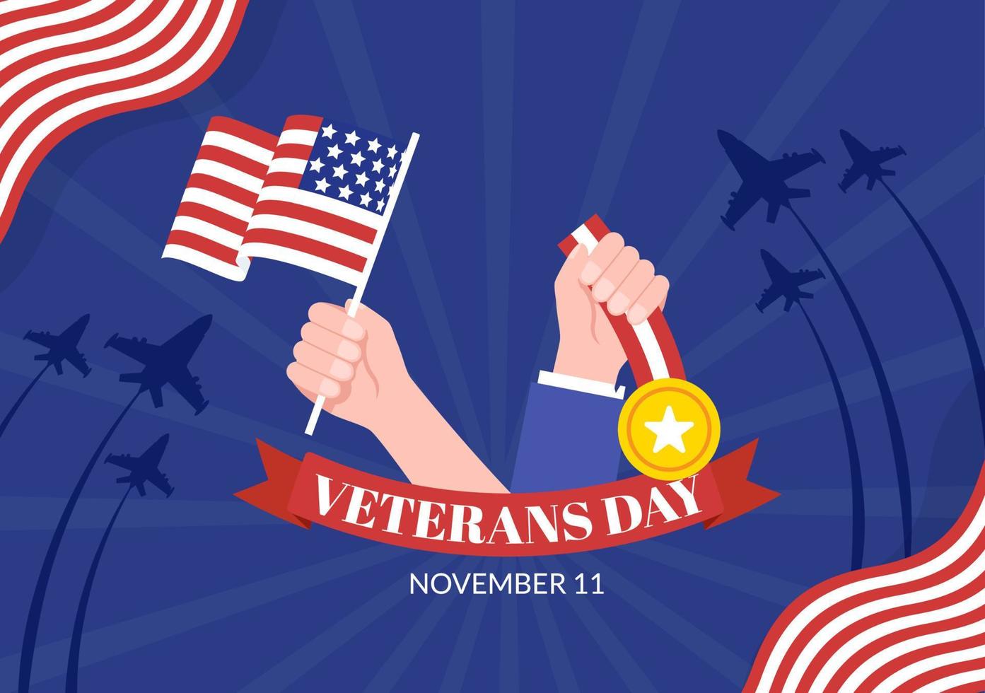 veteranen dag Aan november 11 sjabloon hand- getrokken tekenfilm vlak illustratie met Verenigde Staten van Amerika vlag en leger naar eerbiedigen allemaal wie geserveerd vector