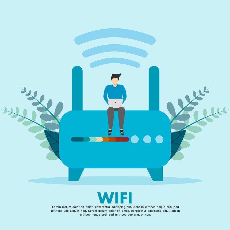 Wifi concept illustratie. draadloze Oppervlakte, vrij Wifi, persoon gebruik makend van Wifi voor zijn laptop. kan worden gebruikt voor, landen bladzijde, sjabloon, ui, web, mobiel app, banier vector