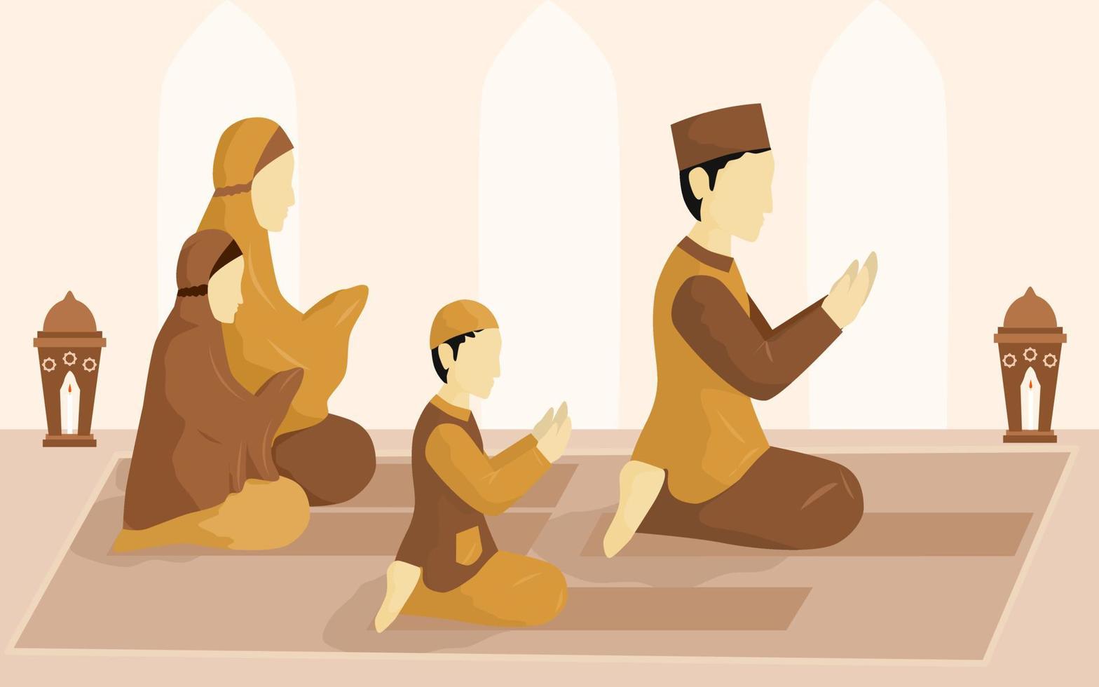 moslim familie bidden samen vector