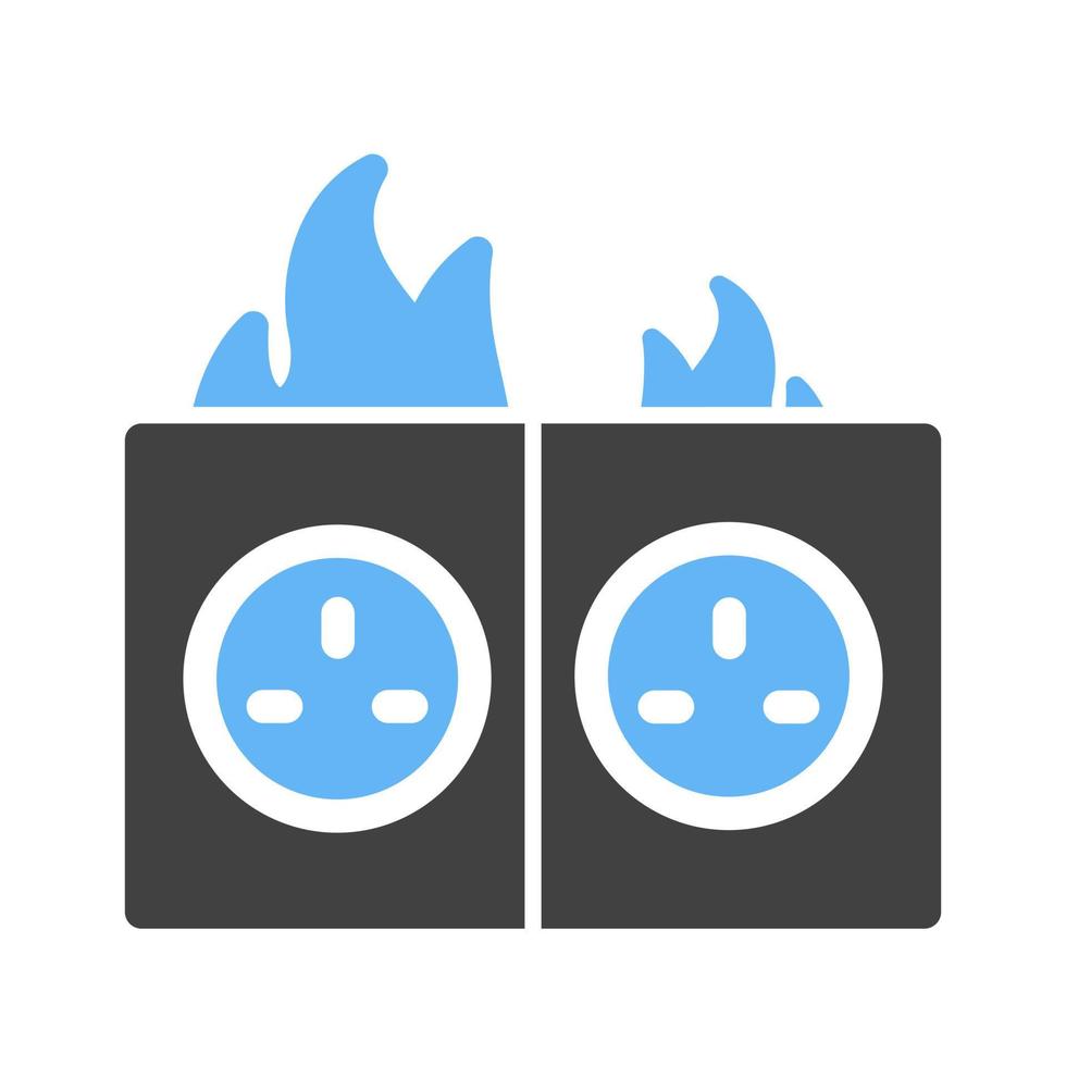 brand in stopcontact glyph blauw en zwart icoon vector