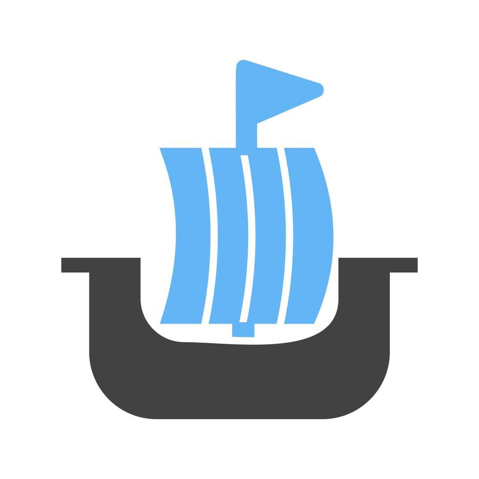 viking schip glyph blauw en zwart icoon vector