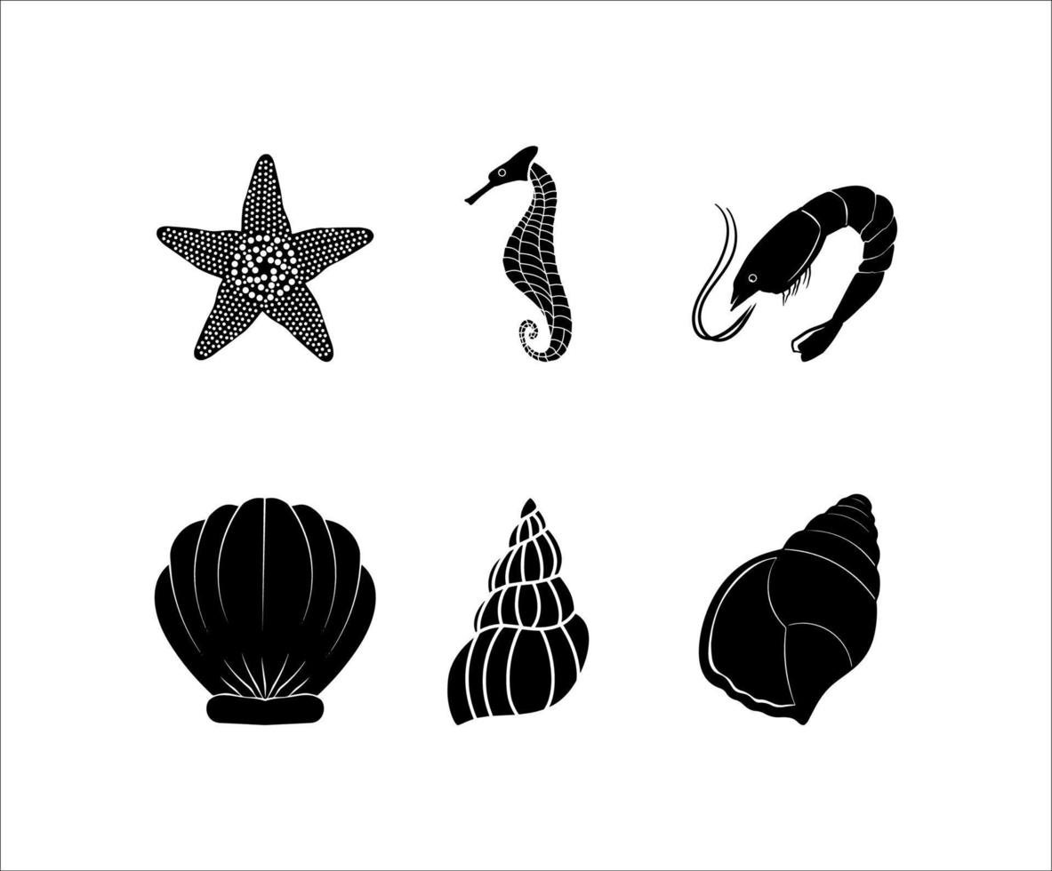 reeks van zwart silhouet zee dieren wit achtergrond vector