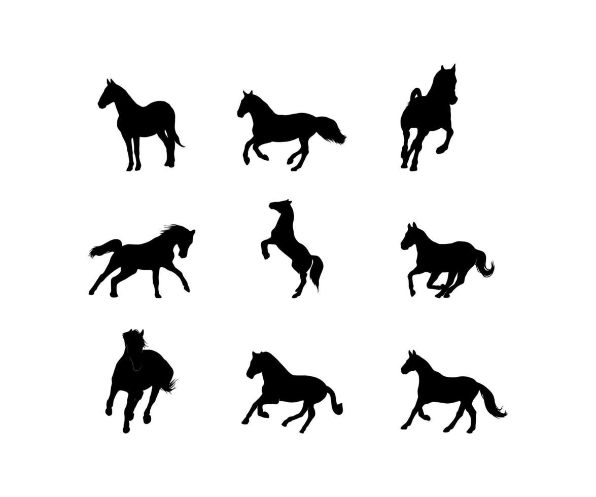 reeks van houding paard in silhouet illustraties vector