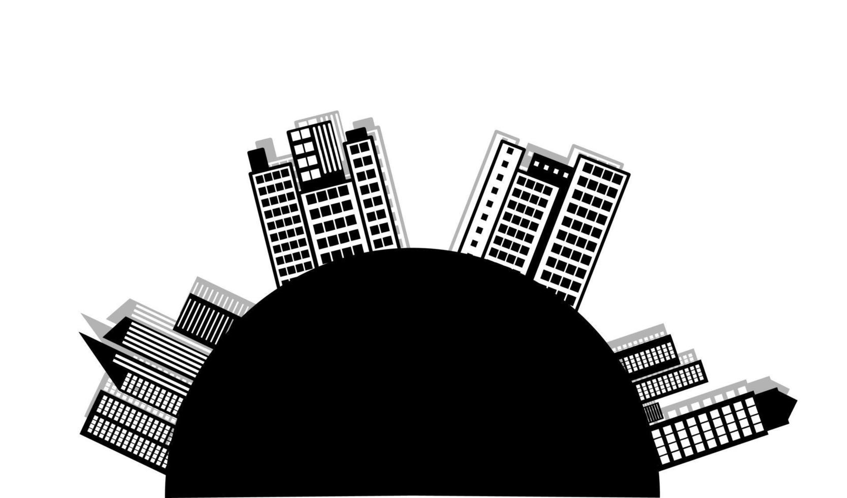 gebouw wolkenkrabber in semi cirkel silhouet vector