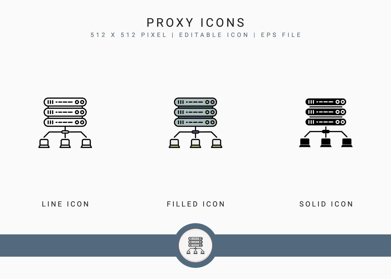 proxy pictogrammen reeks vector illustratie met solide icoon lijn stijl. internet server concept. bewerkbare beroerte icoon Aan geïsoleerd achtergrond voor web ontwerp, gebruiker koppel, en mobiel toepassing