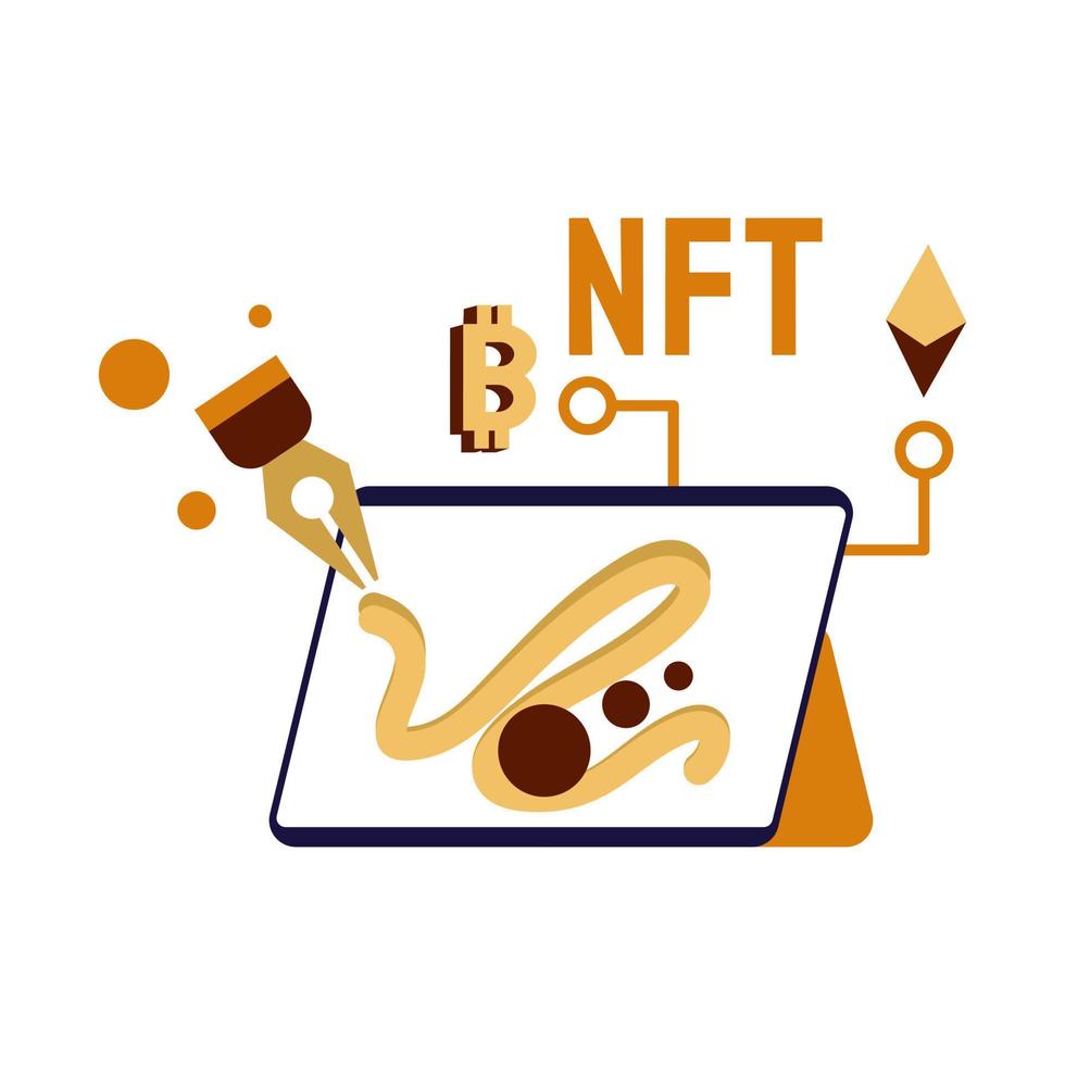 nft Schepper vlak illustratie cryptogeld uitwisseling concept coklat, geel, oranje kleur, hand- getrokken stijl , perfect voor ui ux ontwerp, website, branding projecten, iklan, sociaal media post vector