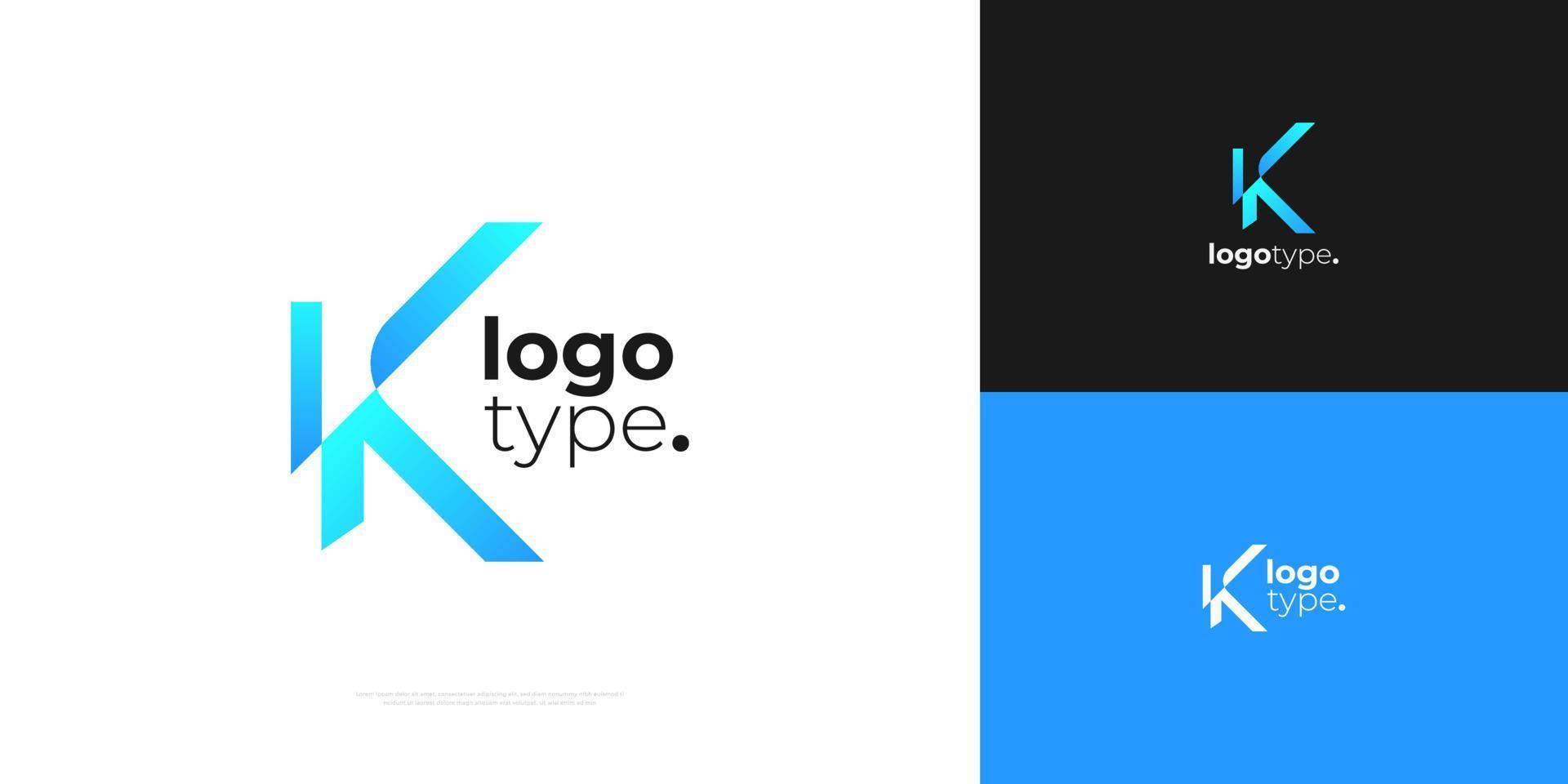 abstract brief k logo ontwerp in blauw helling stijl. modern k eerste logo of icoon vector