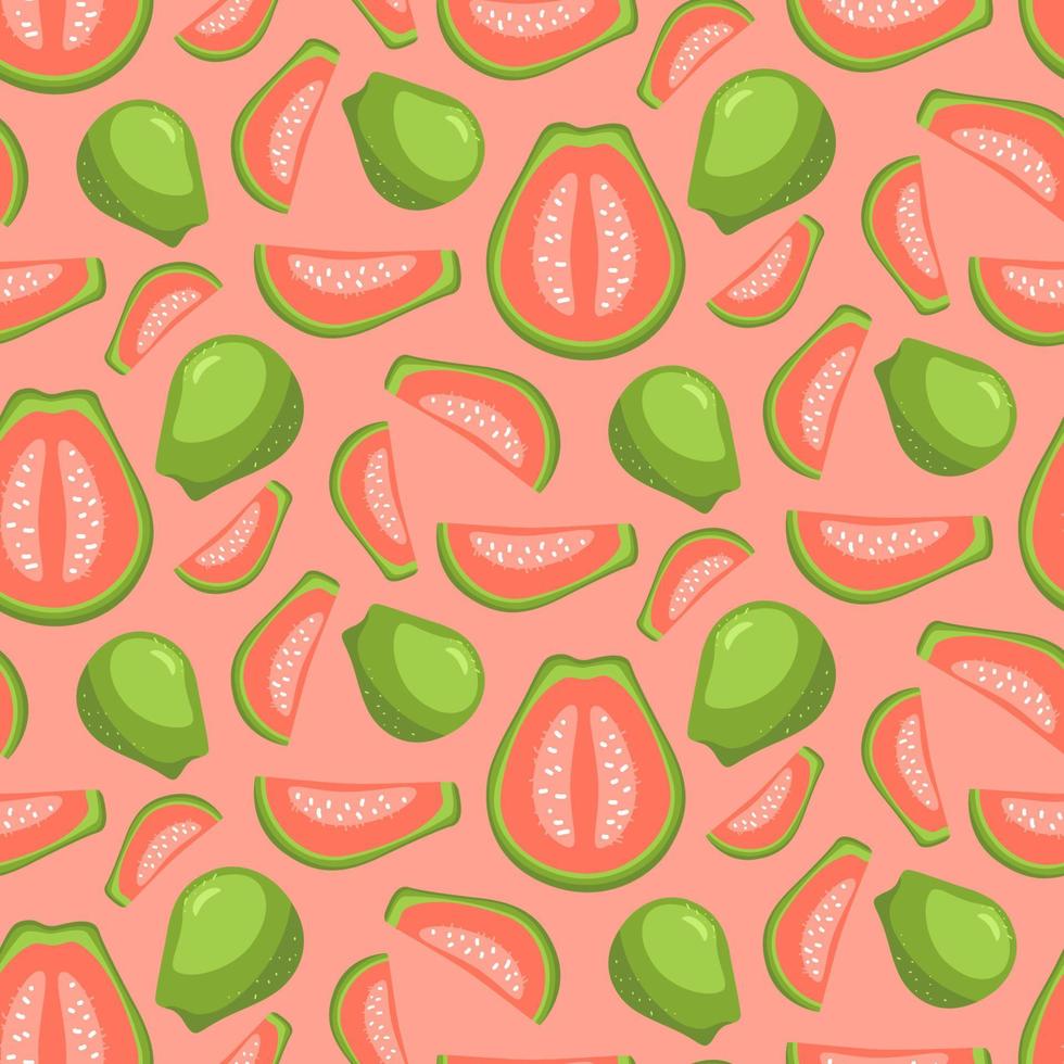 guava geheel en voor de helft gesneden naadloos patroon. exotisch tropisch vegetarisch vruchten. menu, smoothie schaal, markt, op te slaan, partij decoratie, textiel, Hoes ontwerp illustratie vector