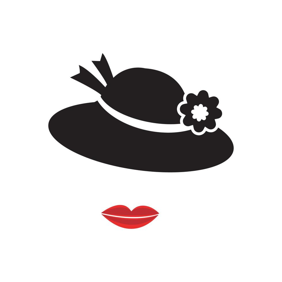 Dames zwart hoed icoon met rood lippen. Dames pet met rood lippen icoon. vector illustratie.