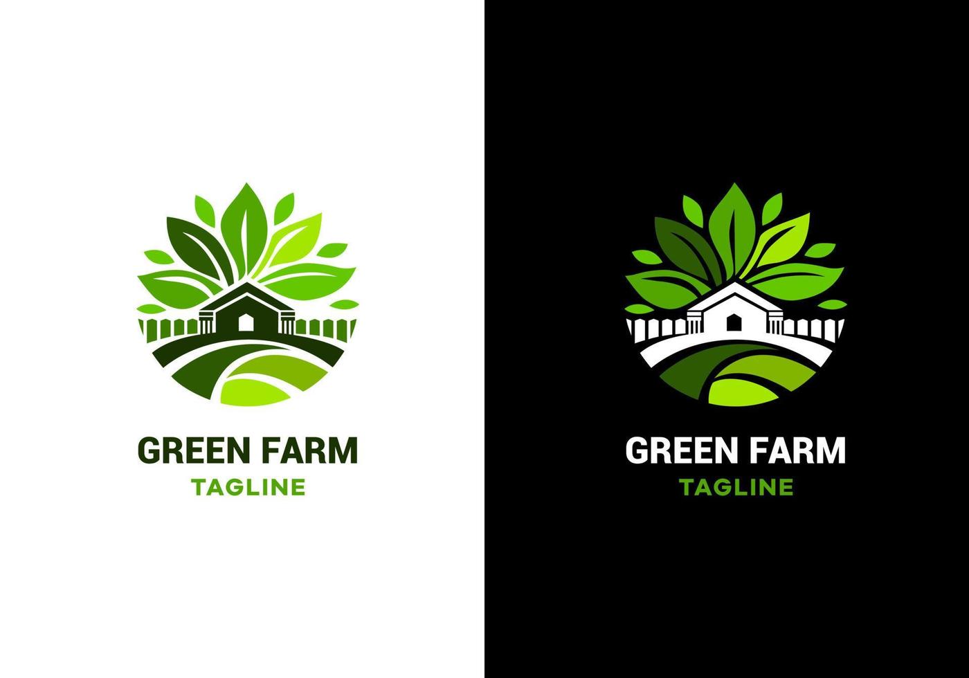 logo voor de boerderij, ronde vorm geven aan, groen kleur. natuur en bladeren, rustiek landschap vector