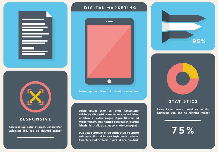 Gratis Flat Digital Marketing Vector Achtergrond Met Touch Screen Tablet